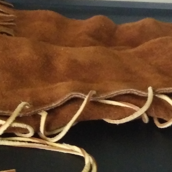 Suede Fringe tie up shoes burnt sienna - Picture 3 of 9